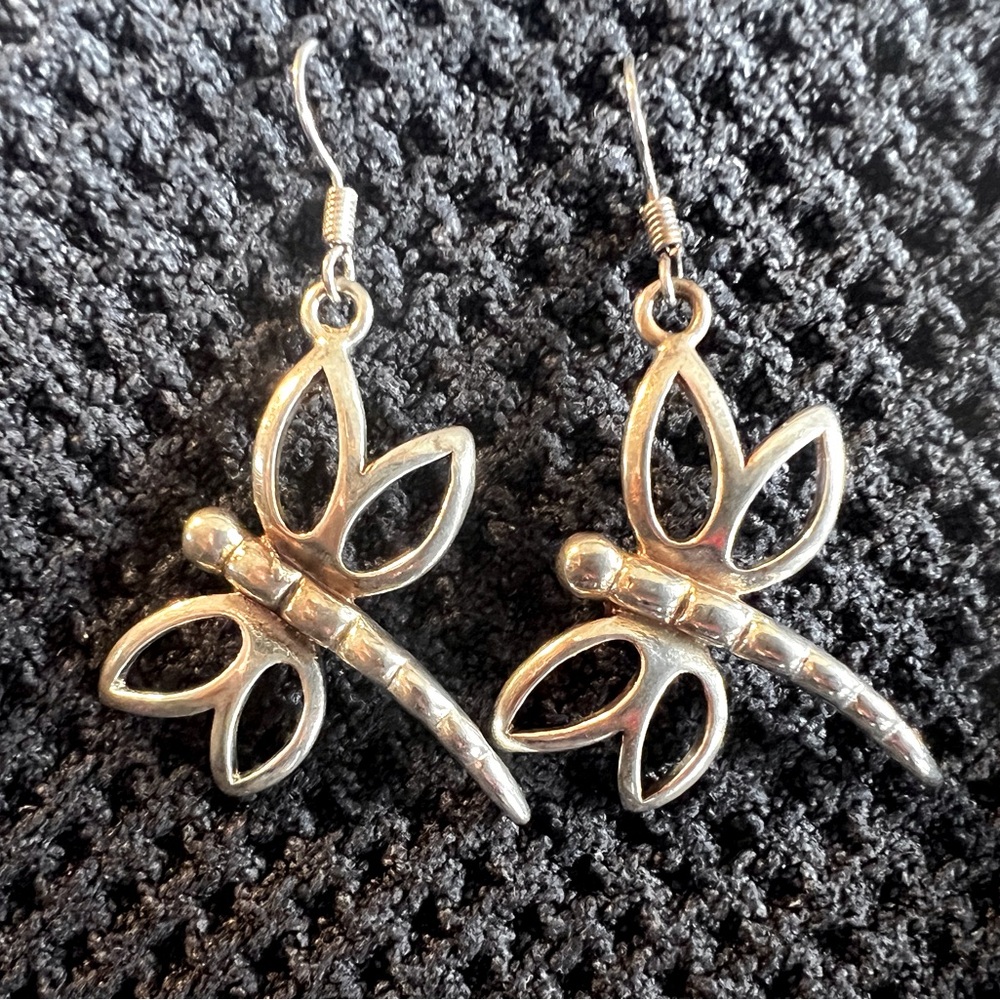 Silver dragon fly earrings